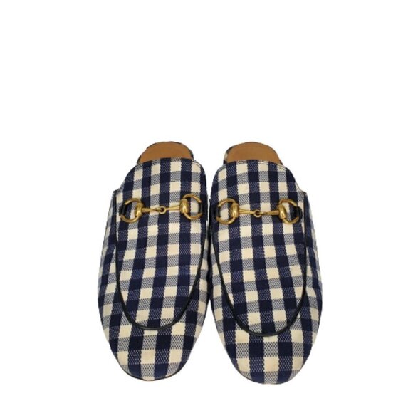 Gucci Princetown Horsebit Gingham Plaid Mules Loafers Flats - Picture 2 of 7